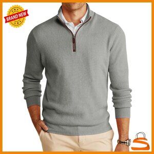 Men's Quarter-Zip Pullover Sweater Ribbed Mock Neck Winter Warm